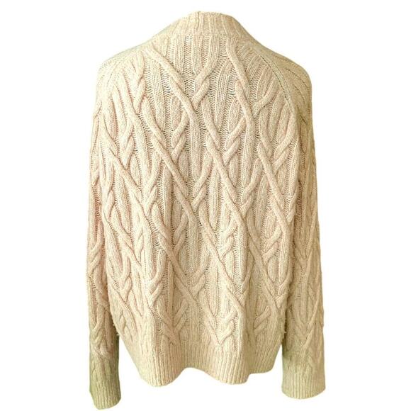 Vince Interlocking Cable Rose Tan Cashmere Merino Blend Crew Sweater Medium - Picture 5 of 8